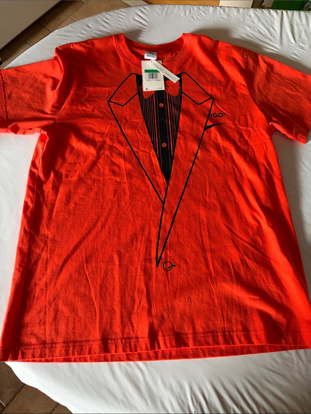 Off-White Bright Orange Short Sleeve Tuxedo Graphic Tee